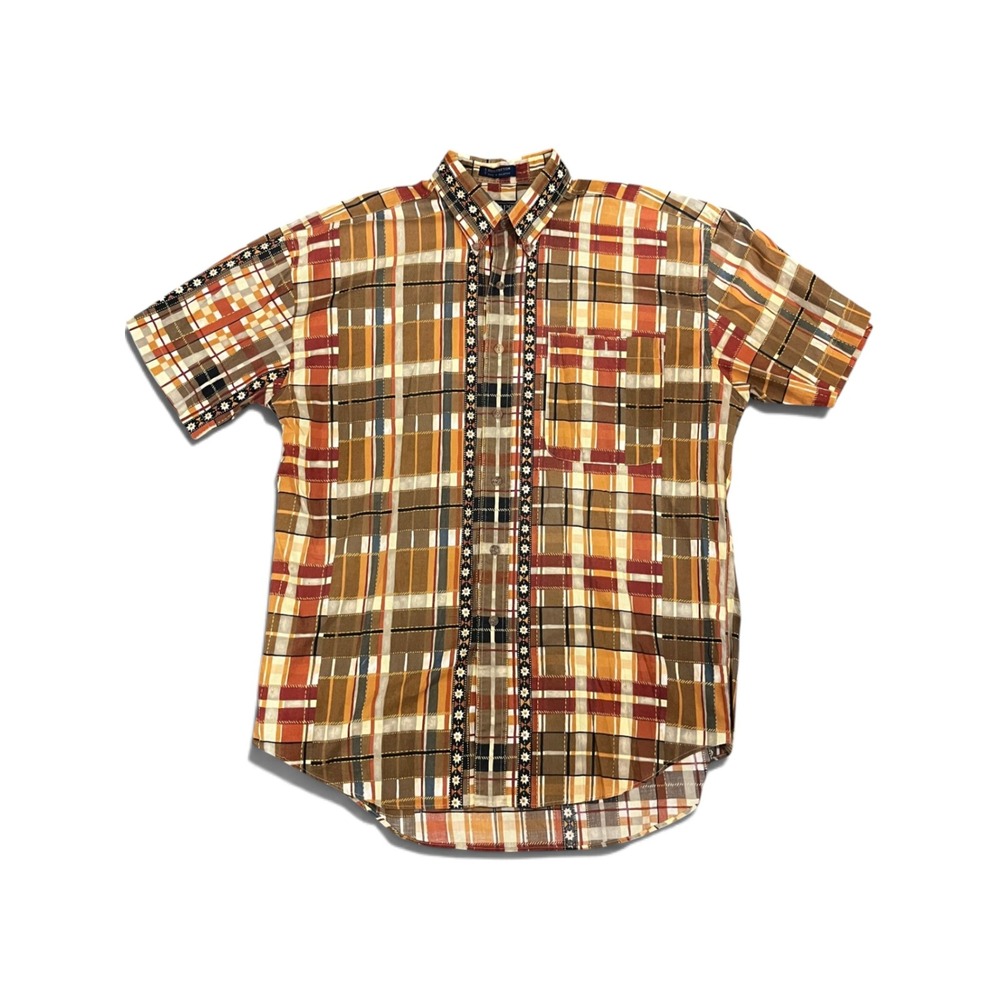 Vintage Ralph Lauren Chaps Plaid Patchwork Shirt Mens Large Short Sleeve Western
